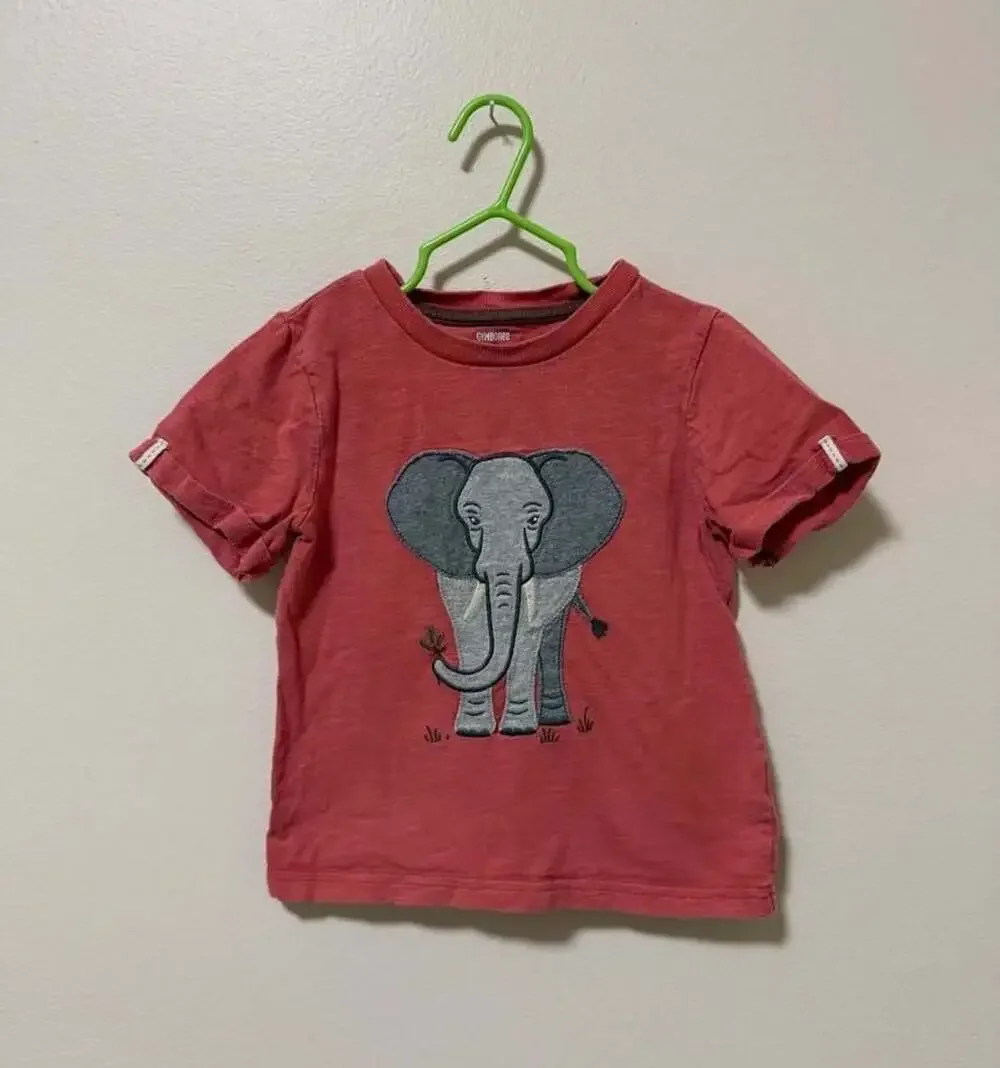 Gymbore Boy's Red Elephant Embroidered Short Sleeve T-Shirt Size 3T